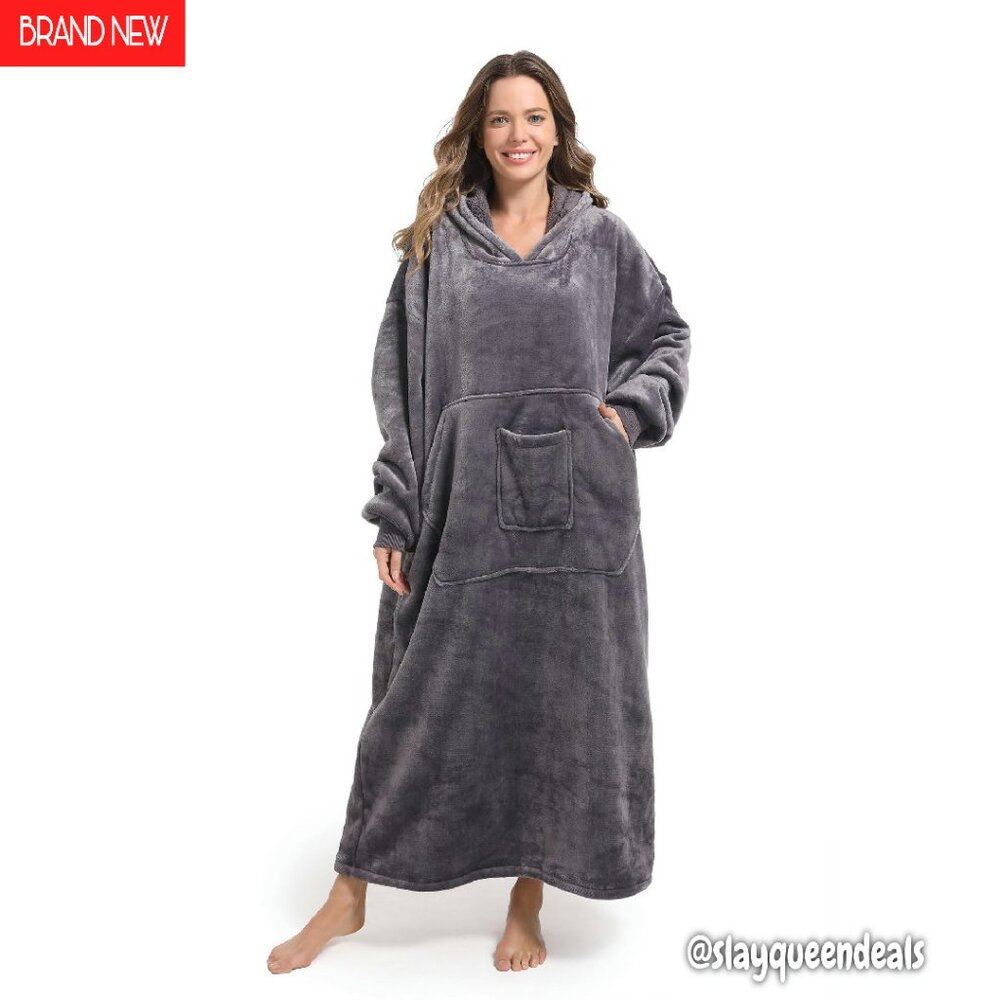 Oversized Wearable Blanket Hoodie Sherpa Fleece Pockets Sleeves Cozy